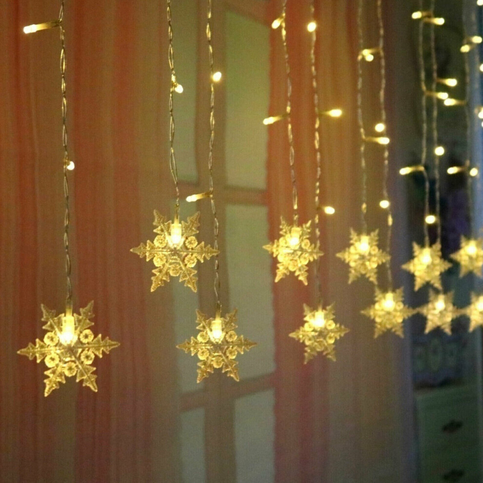 (Uk-Plug, Warm ) Christmas Curtain Fairy String Lights Snowflake Led Window Home Decor Xmas Party White