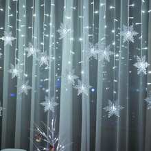 (UK-Plug, Cool White) Christmas Curtain Fairy String Lights Snowflake LED Window Home Decor Xmas Party