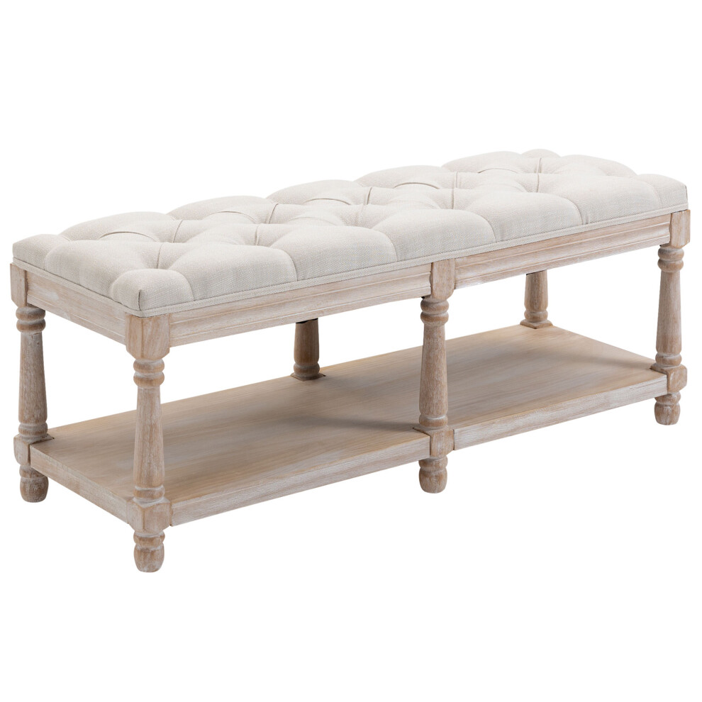 HOMCOM 2-Tier Bed End Bench, Vintage Stool Button Tufted Window Cream