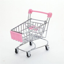 (Pink, 11.5cmx8cmx12cm(4 4/8"x3 1/8"x4 6/8")) Children's Mini Metal Shopping Trolley & Basket Pretend Role Play Kids Toy