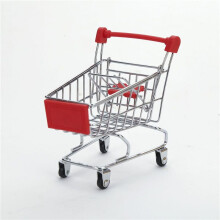 (Red, 11.5cmx8cmx12cm(4 4/8"x3 1/8"x4 6/8")) Children's Mini Metal Shopping Trolley & Basket Pretend Role Play Kids Toy