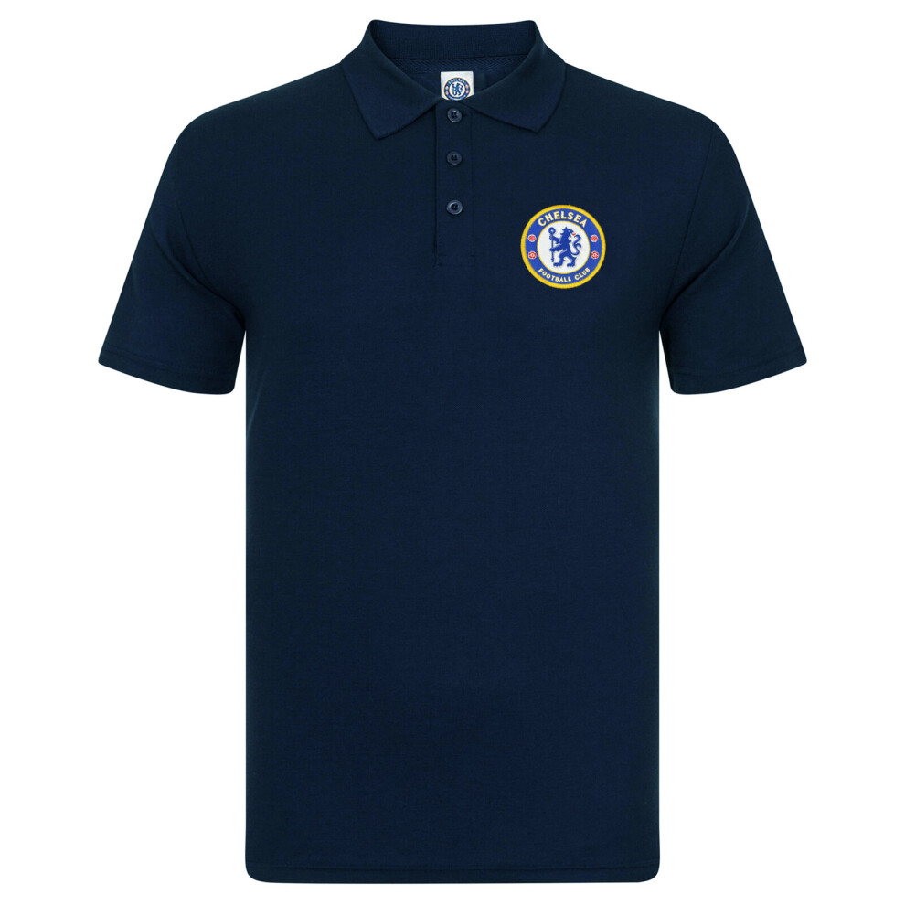 (Navy Blue, Large) Chelsea FC Official Football Gift Mens Crest Polo Shirt