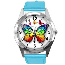 TAPORT Blue Leather Round Watch for Butterfly Fans E2