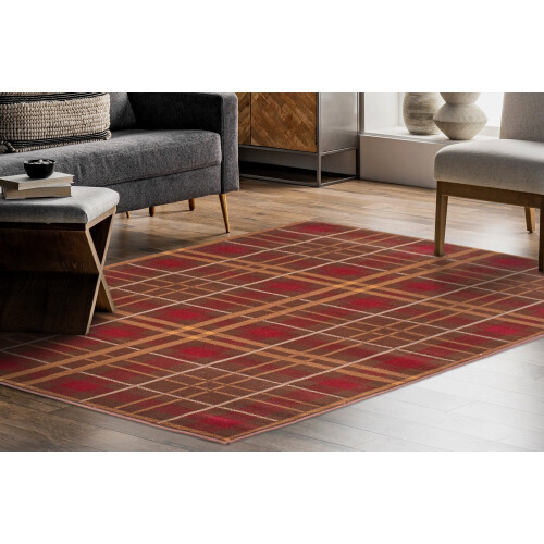 (Brown, 120x170 cm (4'x5'6'')) Tartan Check Pattern Rug Hallway Runner 1