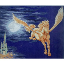 Golden Flight (Pegasus Flying) Cross Stitch Kit 14 Count DMC (K4486) 17 x 14"