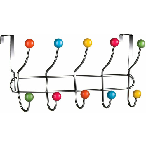 10 Chrome Hooks Over Door Multi Colour Plastic Cap Coat Towel Hanger