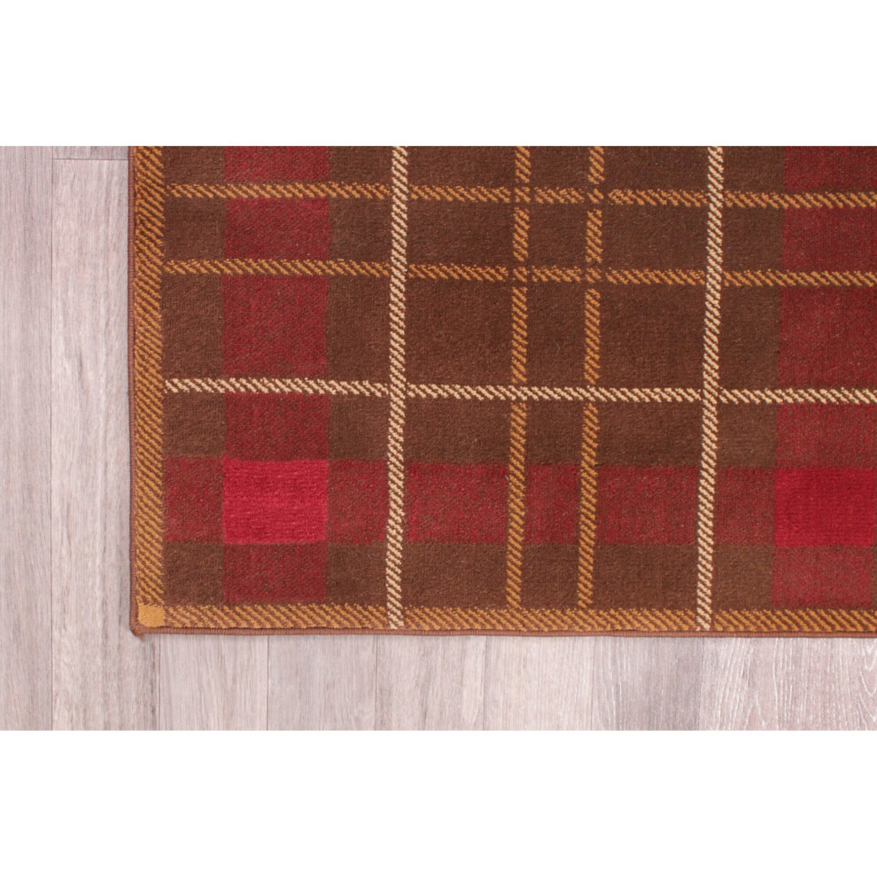 (Brown, 160x225 cm (5'3''x7'4'')) Tartan Check Pattern Rug Hallway ...