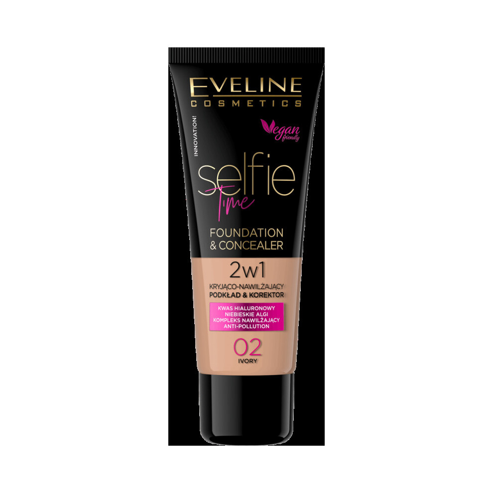 Eveline Selfie Time Foundation & Concealer 2In1- 02 Ivory 30Ml
