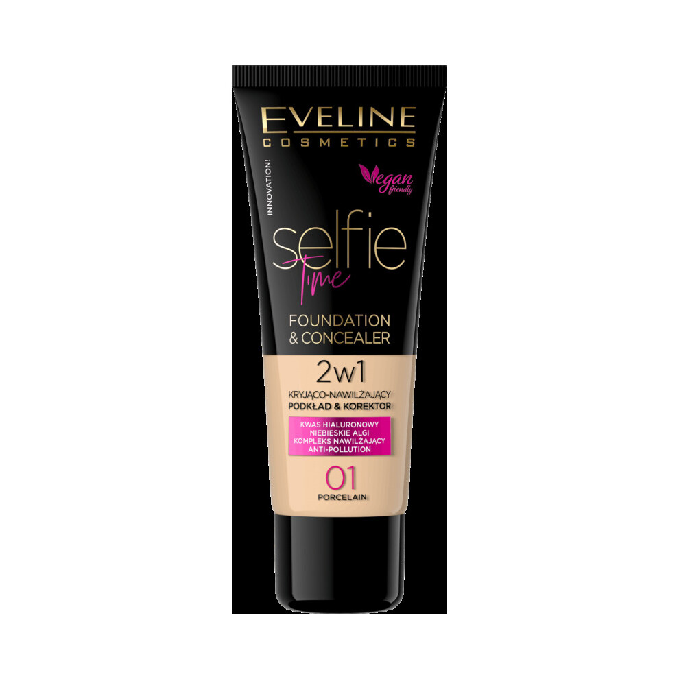Eveline Selfie Time Foundation & Concealer 2In1- 01 Porcelain 30Ml