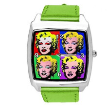 Green Leather Square Watch for Marilyn Monroe Warhol Fans