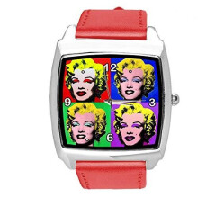 RED Leather Square Watch for Marilyn Monroe Warhol Fans