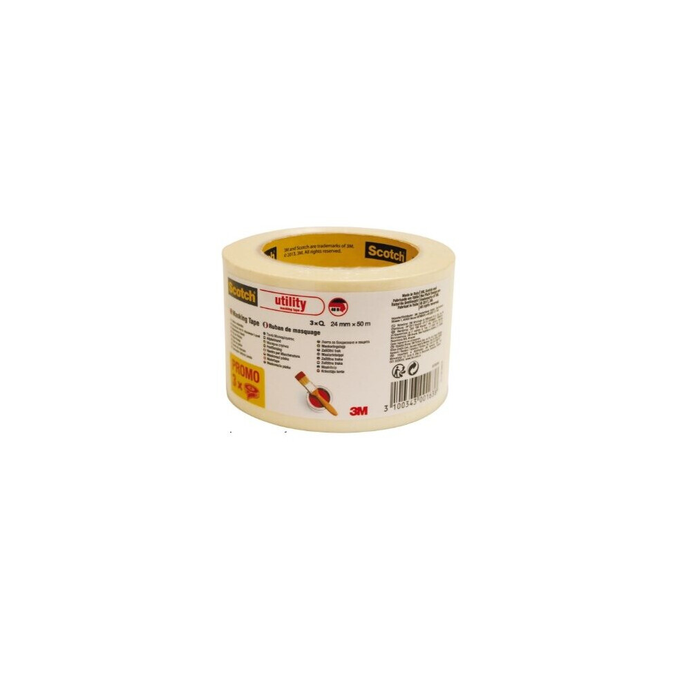 Scotch Beige Masking Tape (L) 50M (W) 24mm x 3 ROLLS