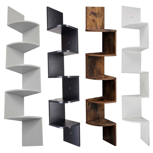 Corner Shelf 5 Tier Wood Floating Wall Shelves 3D Storage Bookcase Zig