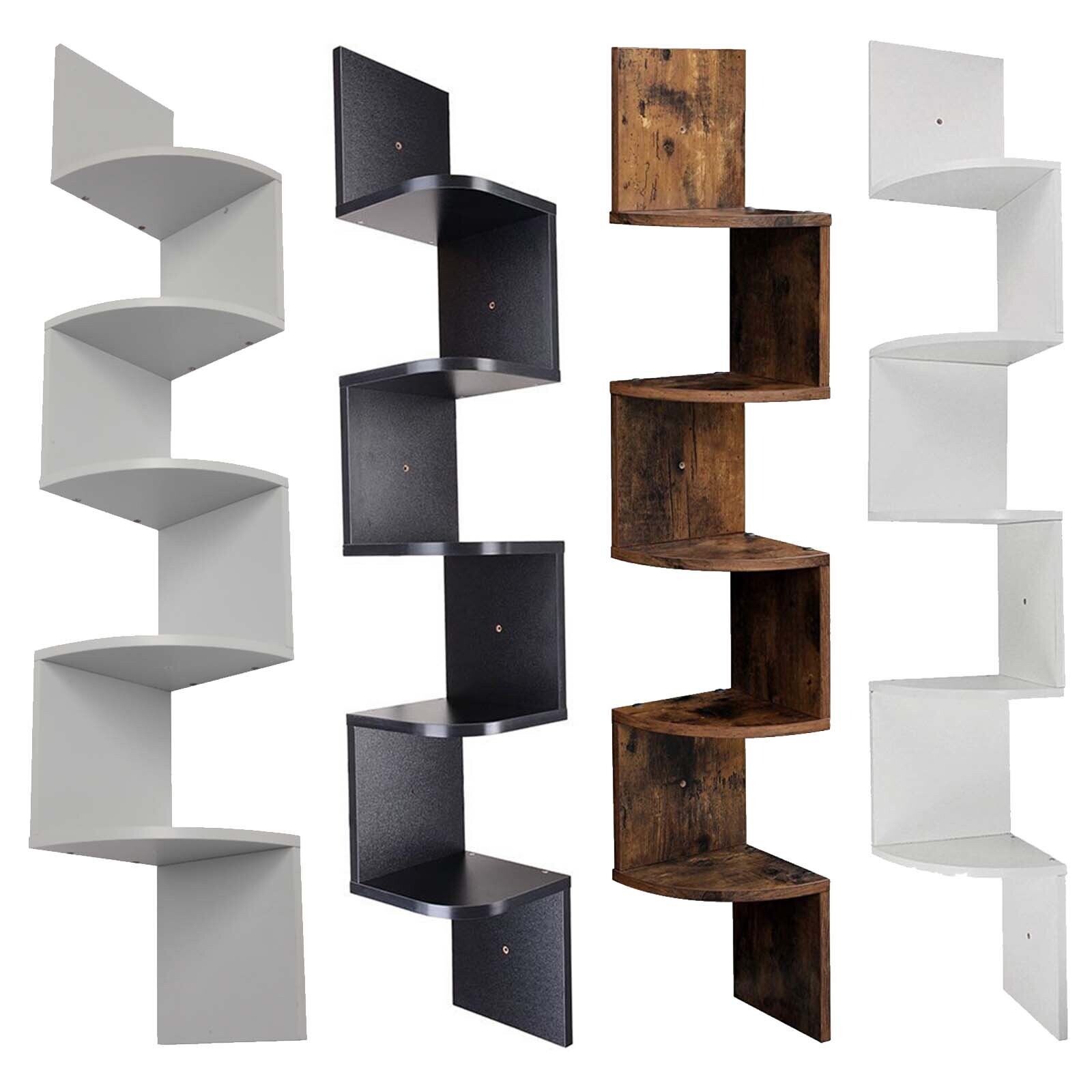 Corner Shelf 5 Tier Wood Floating Wall Shelves 3D Storage Bookcase Zig