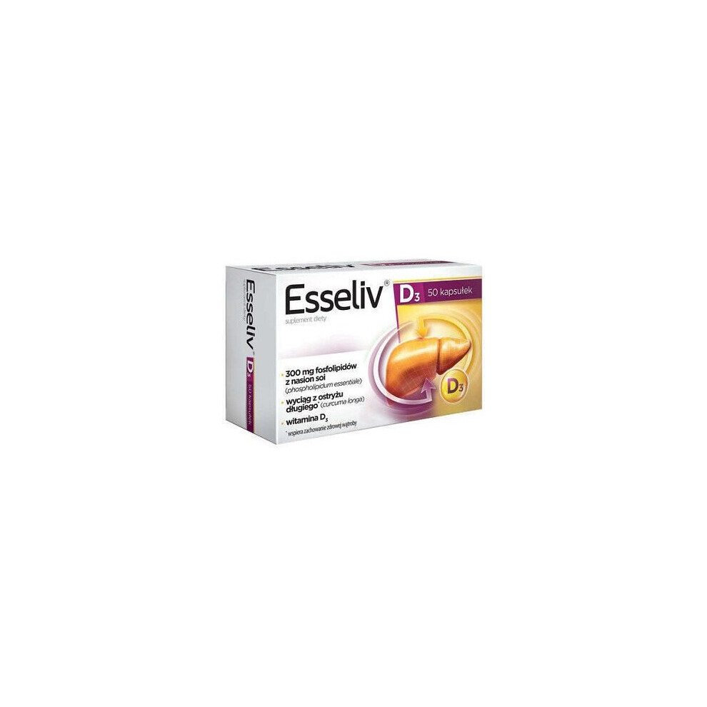 Esseliv D3 - Liver Health Support with Soy Phospholipids, Turmeric & Vitamin D3 for Immune & Bone Health | 50 Capsules