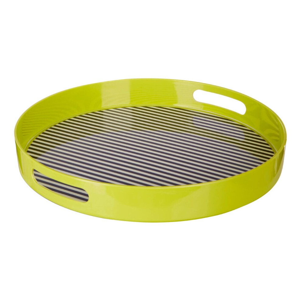 Premier Housewares Floral Design Stripe Tray With Handles, Curved Contemporary Breakfast Tray, Functional Breakfast Tray