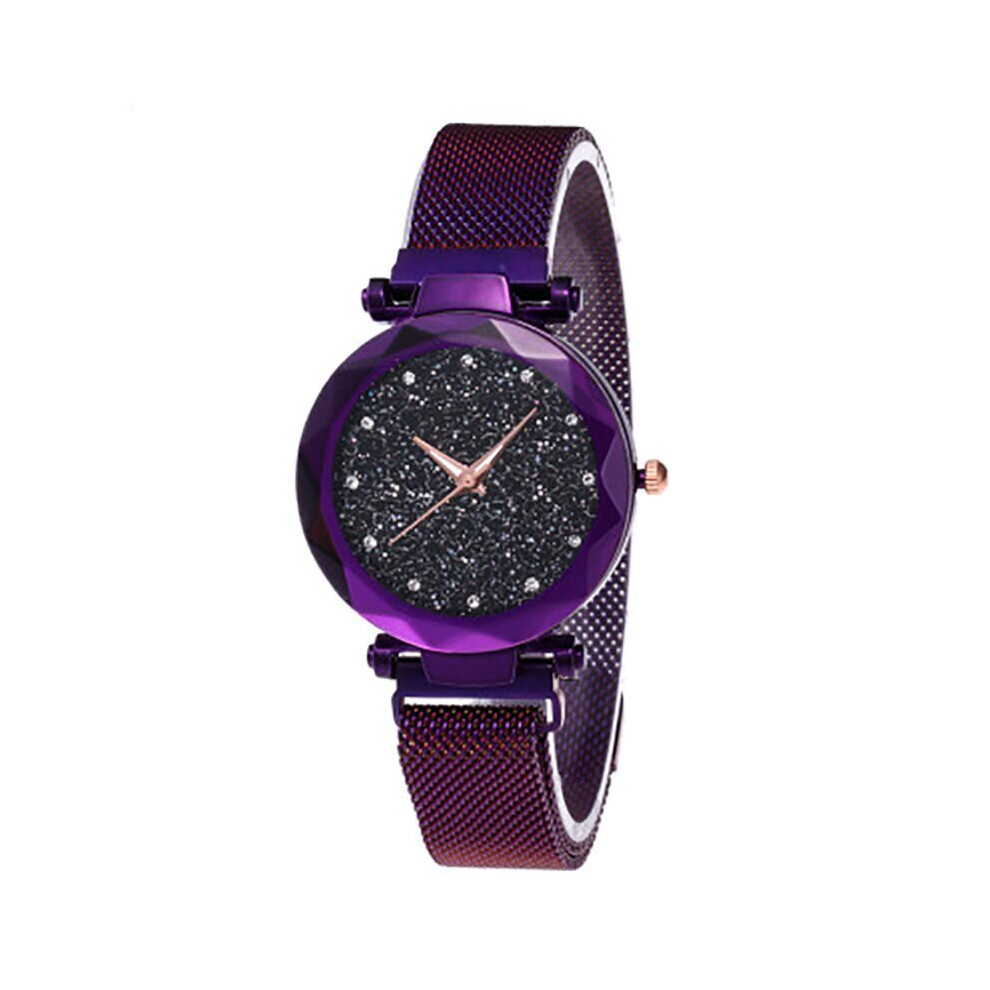 (Purple) Women's Fashion Stars Sky Belt Watch Magnet Strap Buckle Stainless Steel Casual
