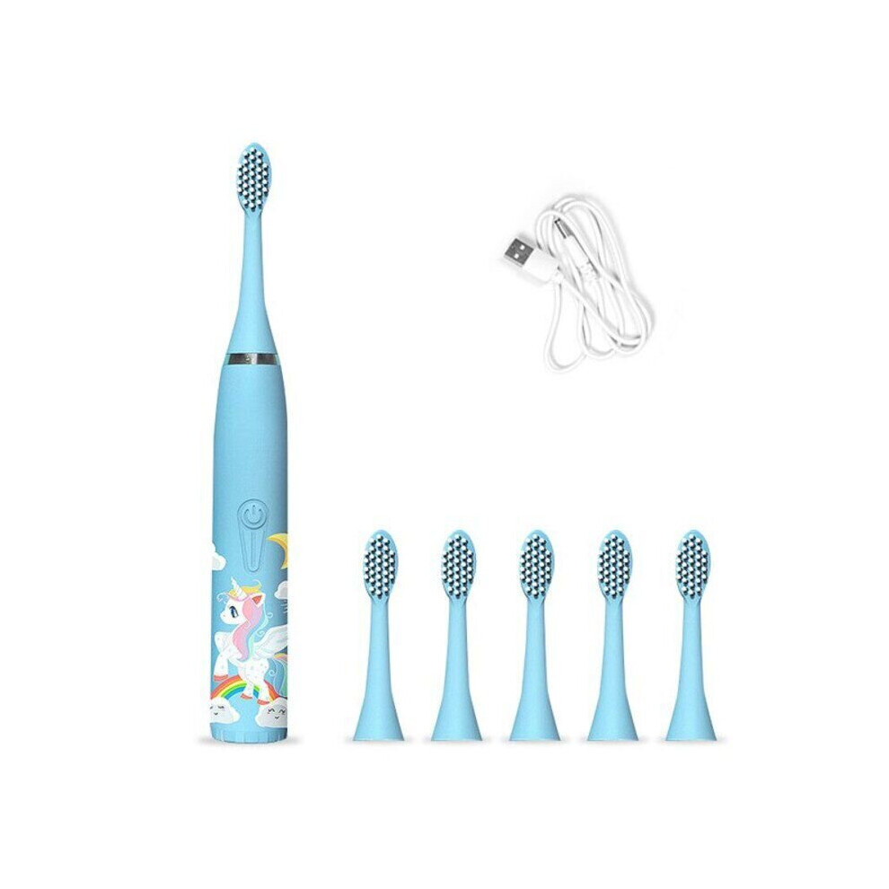 (Blue USB) Electric Toothbrush For Kids Automatic Battery Operated Silicone Baby Toddler-image-OPC-P8PJVKY-NEW