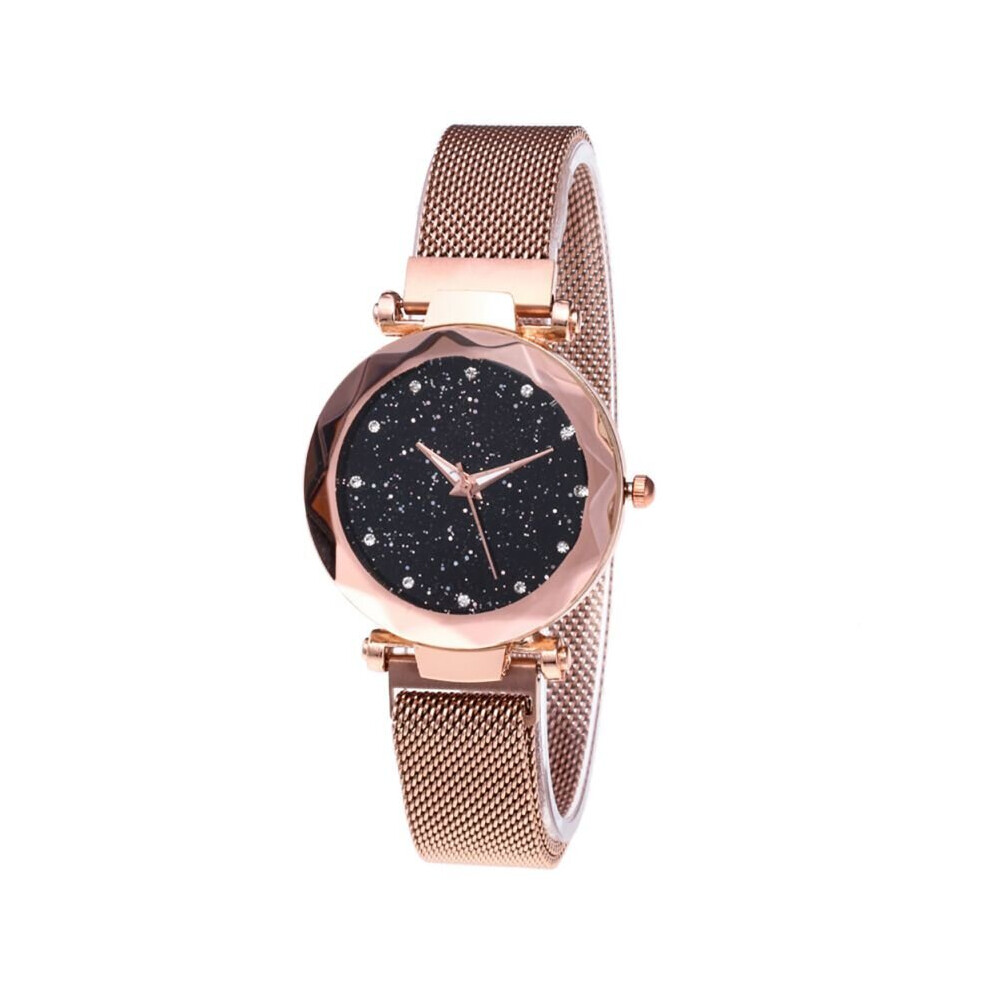 (Rose gold) Women's Fashion Stars Sky Belt Watch Magnet Strap Buckle Stainless Steel Casual