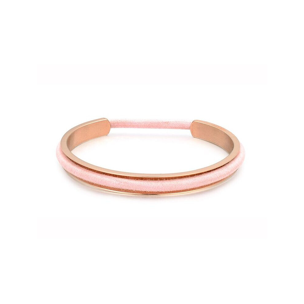 (Rosegold) Silver Steel Titanium Hair Tie Holder Bracelet Cuff Bangle Wristband Grooved