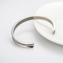 (Silver) Silver Steel Titanium Hair Tie Holder Bracelet Cuff Bangle Wristband Grooved