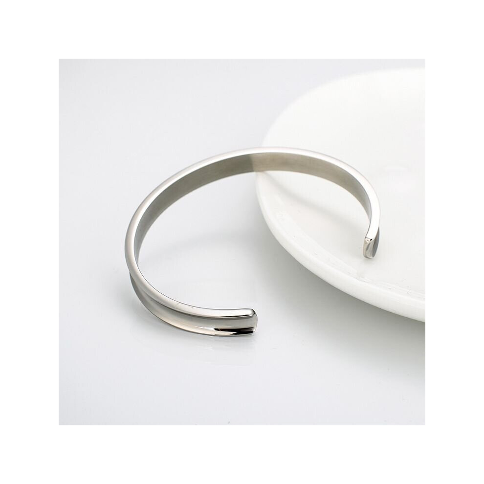 (Silver) Steel Titanium Hair Tie Holder Bracelet Cuff Bangle Wristband Grooved Silver