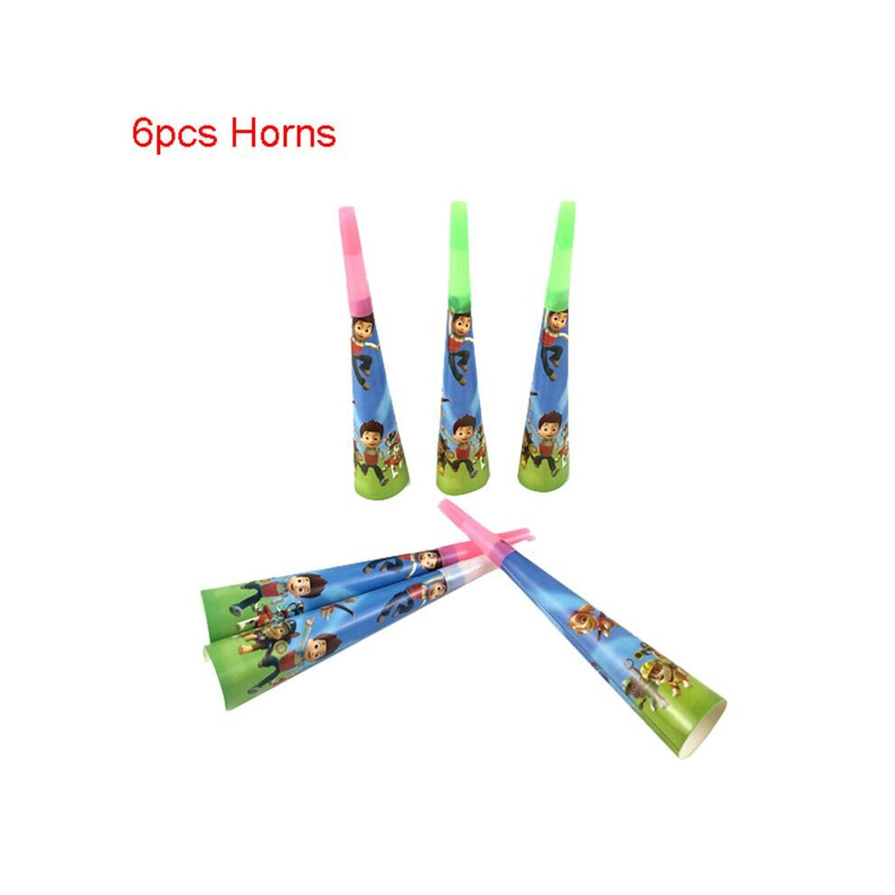 (6pcs-Horns) Paw Patrol Kids Theme Birthday Party Supplies Decoration Disposable Tableware