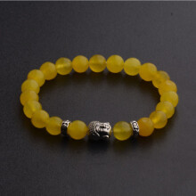 (Yellow) Natural Gemstone Beads Buddha Head Beaded Men Womens Lava Rock Handmade Bracelet