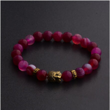 (Rosegold) Natural Gemstone Beads Buddha Head Beaded Men Womens Lava Rock Handmade Bracelet
