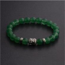 (Darkgreen) Natural Gemstone Beads Buddha Head Beaded Men Womens Lava Rock Handmade Bracelet