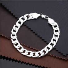 (Silver, 10mm) 925 Sterling Silver Plating Bracelet Men"s 8mm Flat Fashion Italy Jewelry Gift