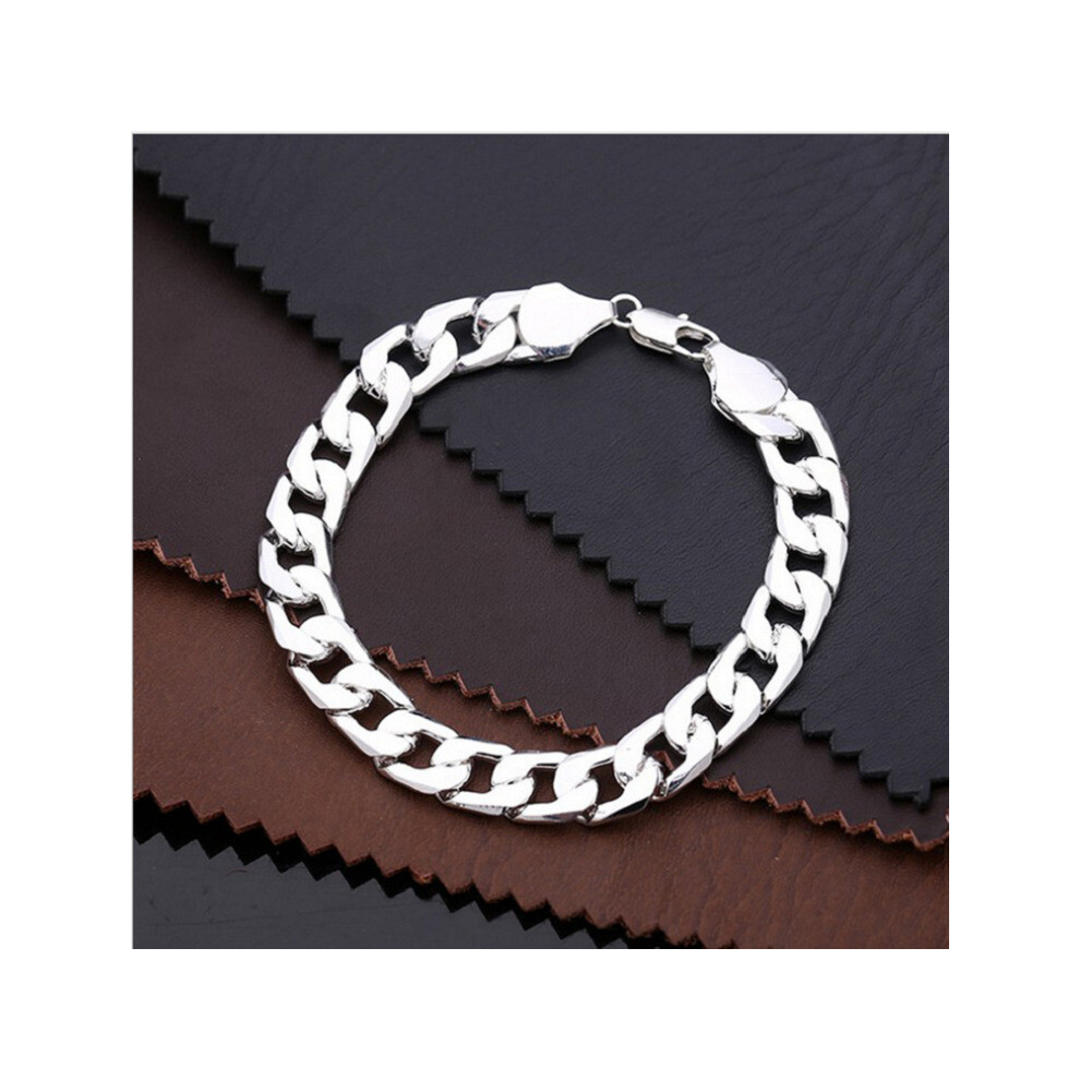 (Silver, 10Mm) 925 Sterling Silver Plating Bracelet Men"S 8Mm Flat Fashion Italy Jewelry Gift Multicoloured