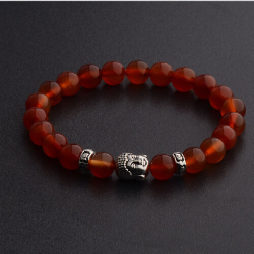 (Red) Natural Gemstone Beads Buddha Head Beaded Men Womens Lava Rock Handmade Bracelet