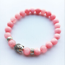 (Pink) Natural Gemstone Beads Buddha Head Beaded Men Womens Lava Rock Handmade Bracelet