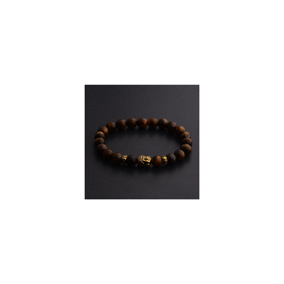 (Browngold) Natural Gemstone Beads Buddha Head Beaded Men Womens Lava Rock Handmade Bracelet-image-OPC-P8PJXYK-NEW