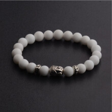 (White) Natural Gemstone Beads Buddha Head Beaded Men Womens Lava Rock Handmade Bracelet