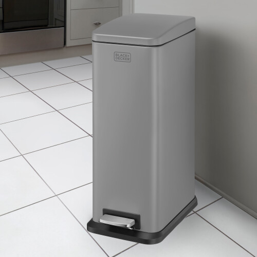 Black + Decker (20L) BLACK+DECKER Grey Slimline Pedal Bins with Soft Close Lid 1