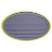 Floral Design Stripe Dinner Plate, Curved Contemporary Breakfast Plate, Functional Breakfast Dinner Plate