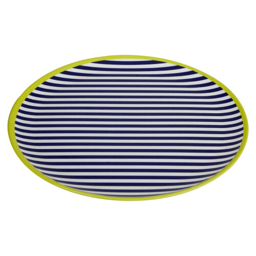 Premier Housewares Floral Design Stripe Dinner Plate, Curved Contemporary Breakfast Plate, Functional Breakfast Dinner Plate
