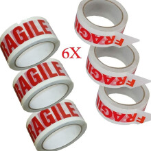 6 X BIG Rolls Of LOW NOISE FRAGILE Packing Tape 48mmx 66m PACKAGING SEALING TAPE