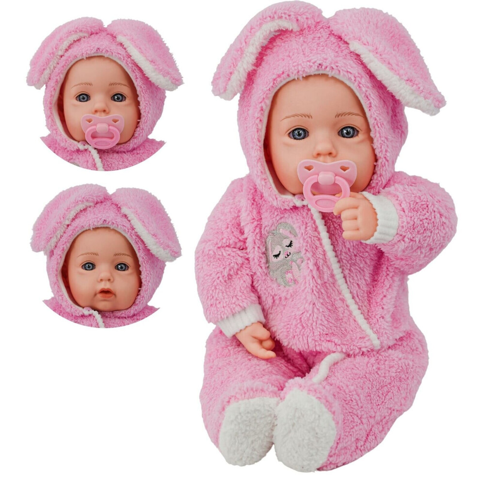 (Baby Pink Onesie) The Magic Toy Shop 20" Lifelike Soft Baby Doll With Dummy & 12 Sounds