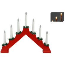 32cm Red Wooden Festive 7 Flickering Flameless LED Christmas Candle Bridge
