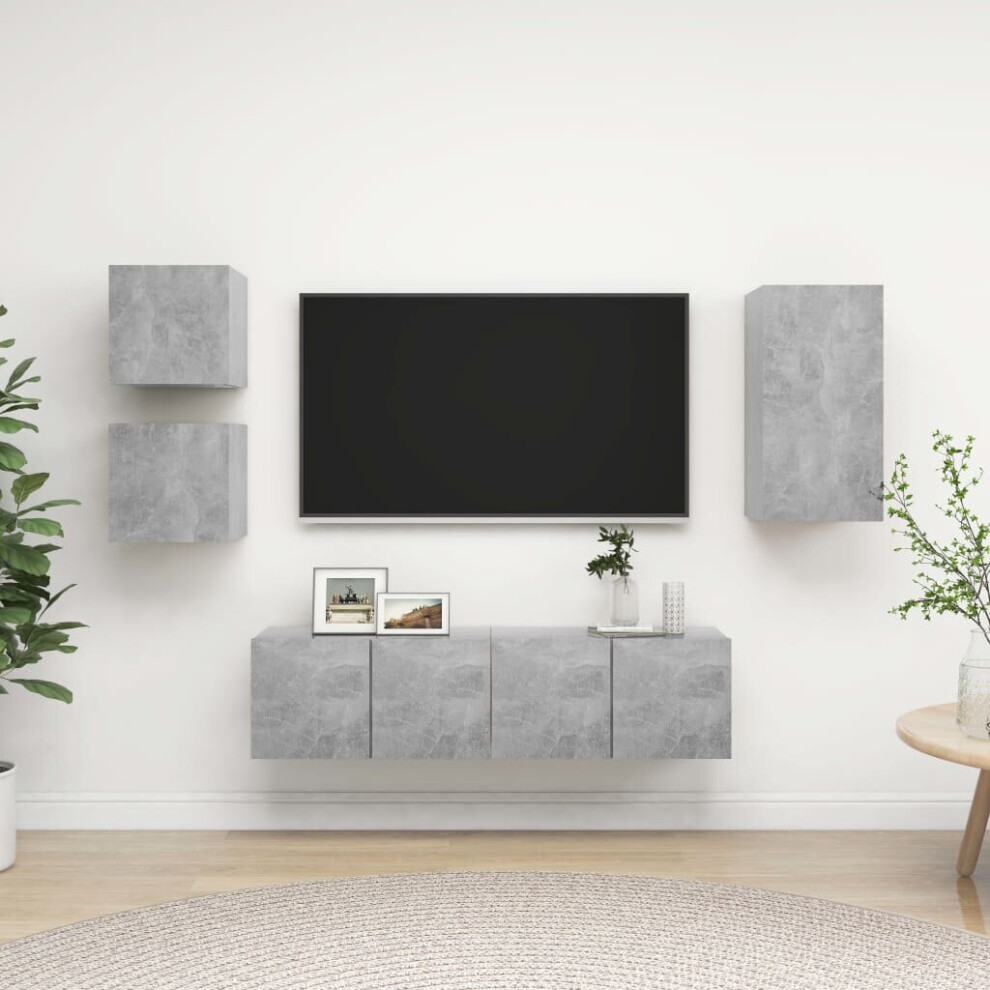 vidaXL TV Cabinet Set 5 Piece Concrete Grey Chipboard Living Room Furniture