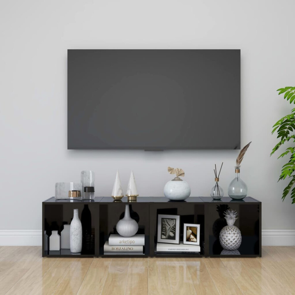 vidaXL 4x TV Cabinets High Gloss Black Engineered Wood Unit Furniture Cabinet