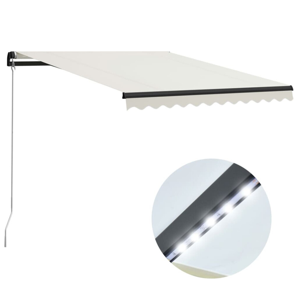 vidaXL Manual Retractable Awning with LED 300x250cm Cream Sun Shelter Canopy