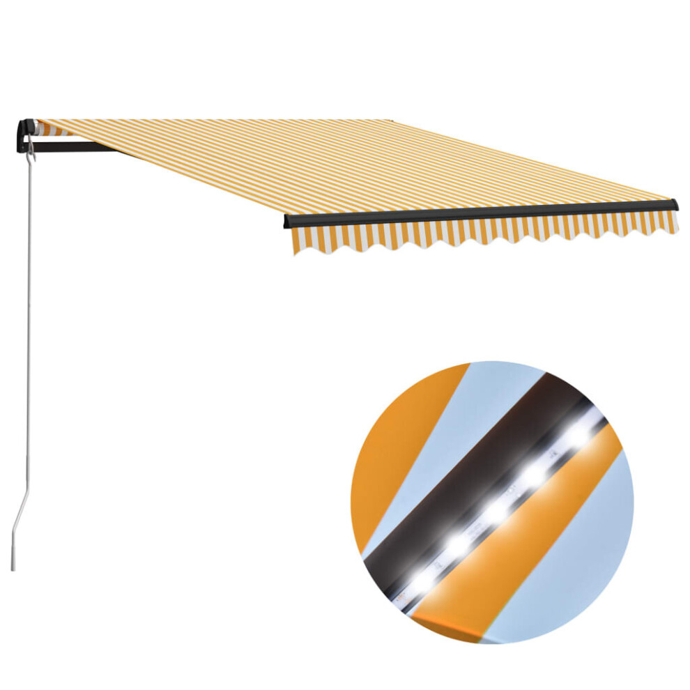 Vidaxl Manual Retractable Awning With Led 300X250cm Yellow And White Canopy