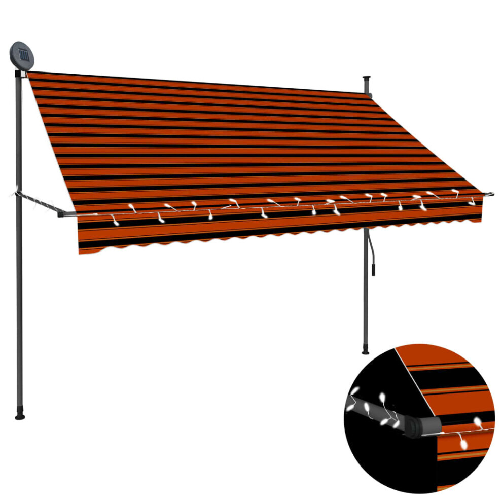 vidaXL Manual Retractable Awning with LED 250cm Orange and Brown Garden Canopy