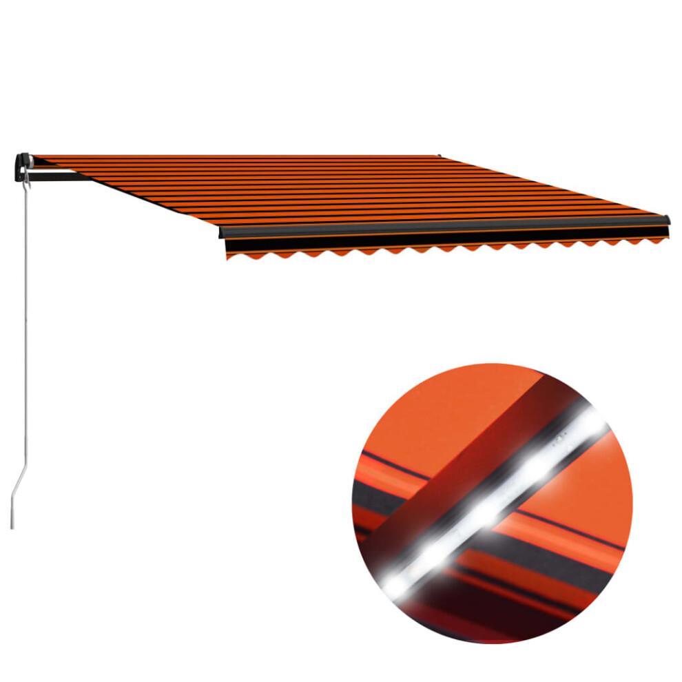 vidaXL Manual Retractable Awning with LED 450x300cm Orange and Brown Canopy