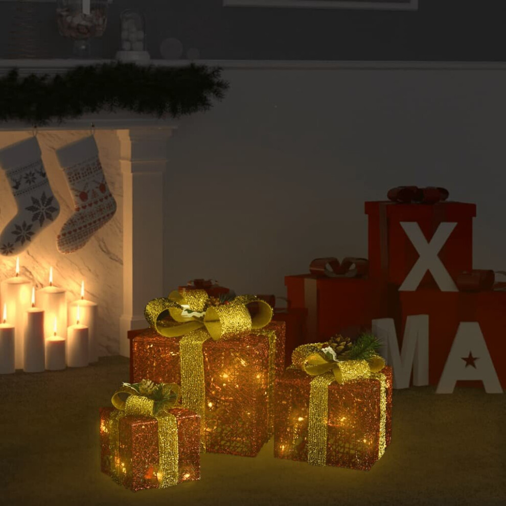Vidaxl 3X Decorative Christmas Gift Boxes Red Outdoor Indoor Led Gift Boxes