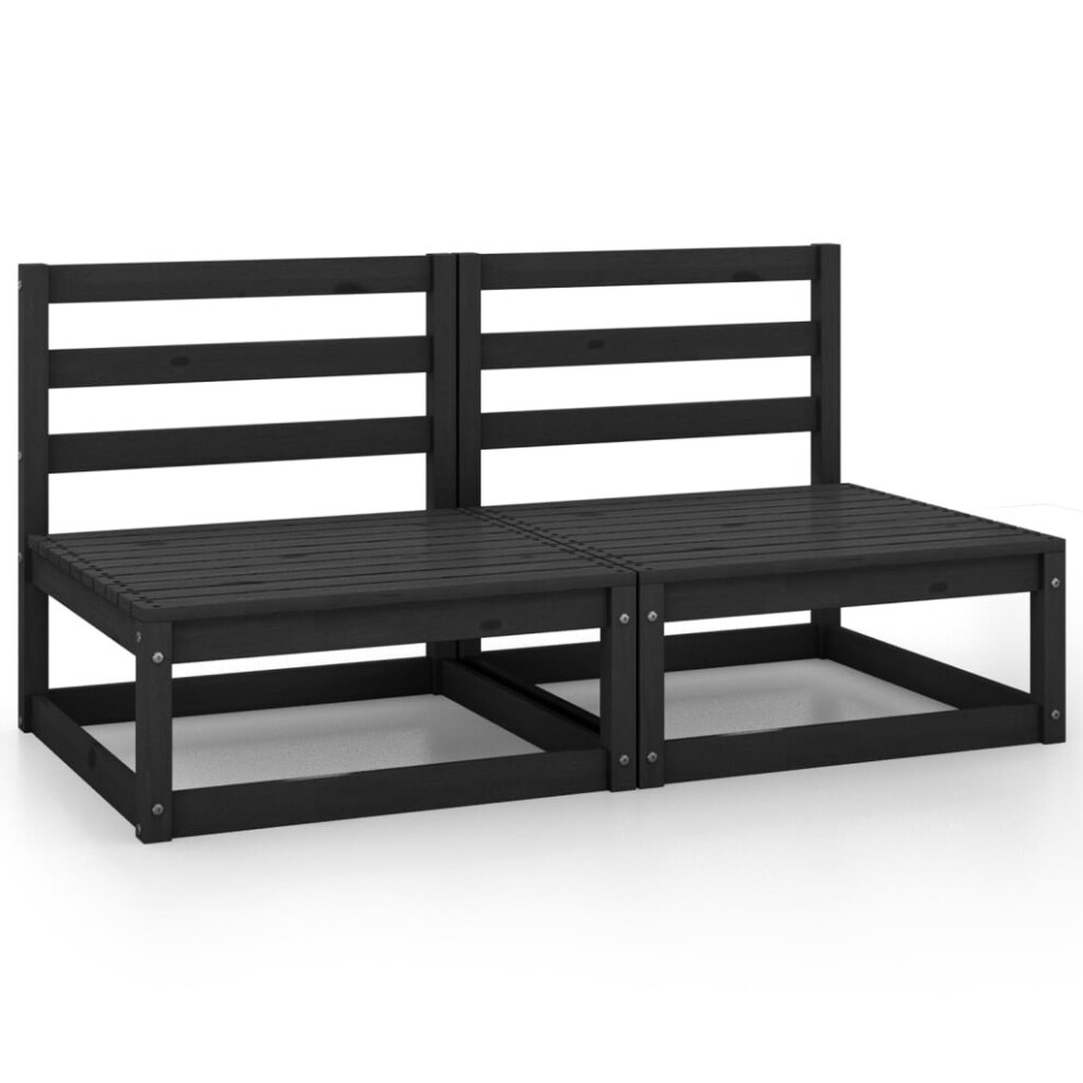 vidaXL 2x Solid Pinewood Garden Middle Sofas Black Patio Wooden Sofa Unit